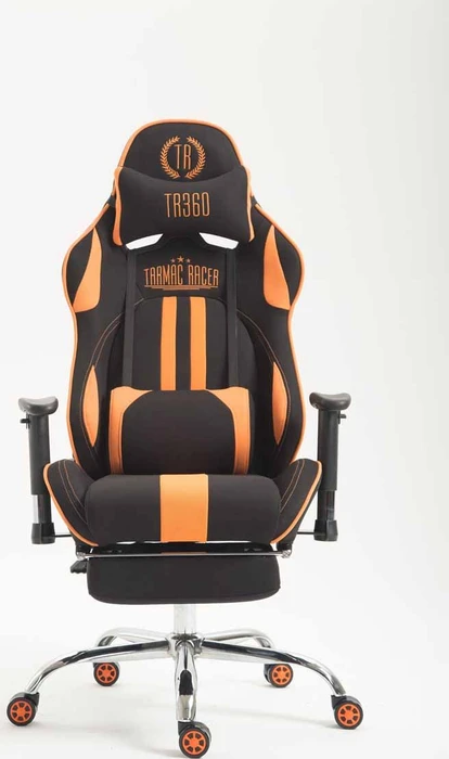 CLP Racing Limit Stoff Gamingstuhl mit Fußstütze, schwarz/orange