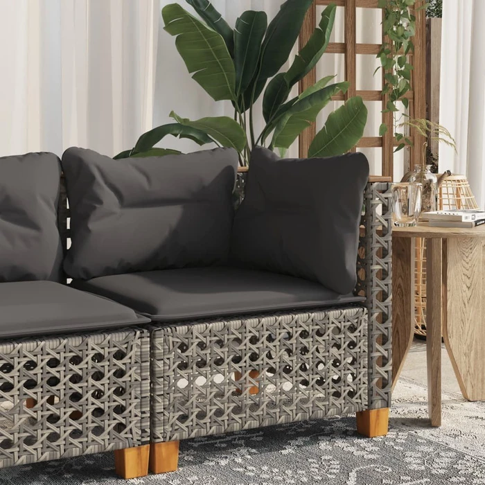 vidaXL Eck-Gartensofa mit Kissen grau/dunkelgrau