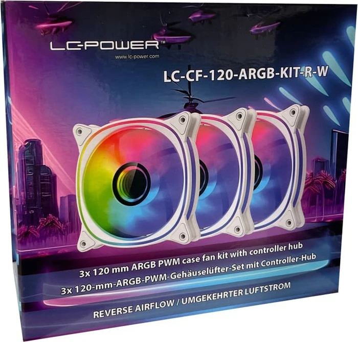 LC-Power Case Fan 120mm ARGB Reverse, weiß, LED-Steuerung, Fernbedienung, 120mm, 3er-Pack