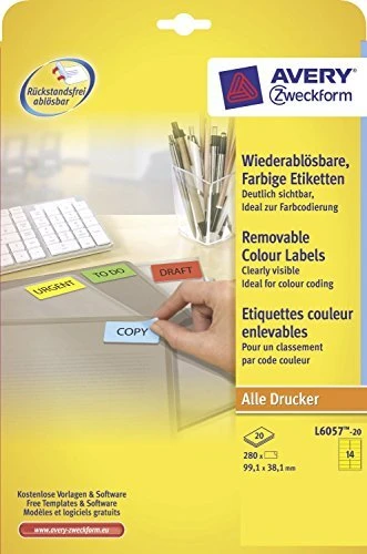 Avery-Zweckform Ordneretiketten, 99.1x38.1mm, ablösbar, gelb, 20 Blatt (280 Etiketten)