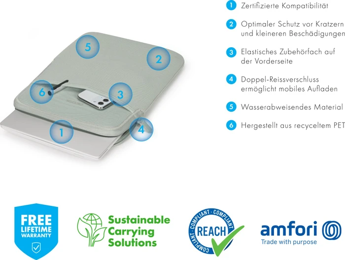 Dicota Sleeve Eco Slim für Microsoft Surface S, silber