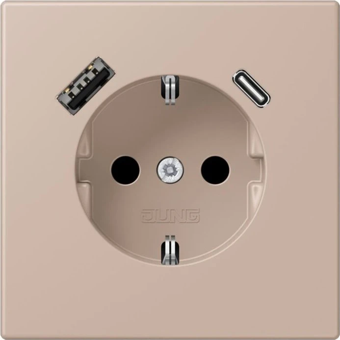 Jung Serie LS SCHUKO-Steckdose mit USB-Ladegerät Safety+, ombre brûlée claire