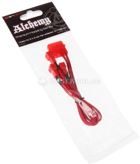 BitFenix Molex auf 3-Pin Adapter, sleeved, 20cm, rot