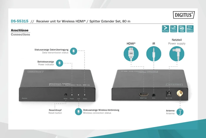 Digitus Empfängereinheit für Wireless HDMI Extender Set, Extender