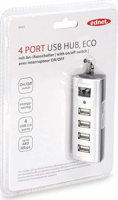 Ednet Eco USB-Hub, 4x USB-A 2.0, USB-A 2.0 [Stecker]