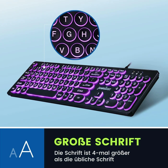 Perixx Periboard-317 R, schwarz, beleuchtet, USB, DE