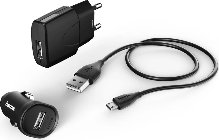 Hama Ladeset Picco Micro-USB 1A 2 Ladegeräte + Ladekabel 1.4m schwarz