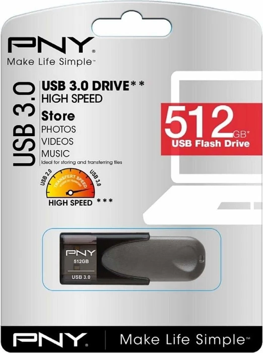 PNY Attaché 4 3.0 512GB, USB-A, USB 3.2 Gen 1×1