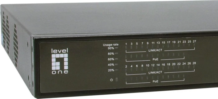 LevelOne GEP Rackmount Gigabit Switch, 26x RJ-45, 2x SFP, 390W PoE+