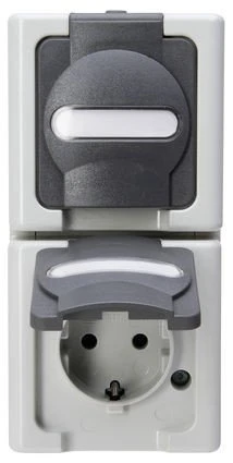 Kopp Blue Electric 2-fach Steckdose mit Klappdeckel, grau