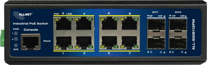 Allnet SGI Industrial Railmount Gigabit Managed Switch, 8x RJ-45, 4x SFP, 240W PoE+