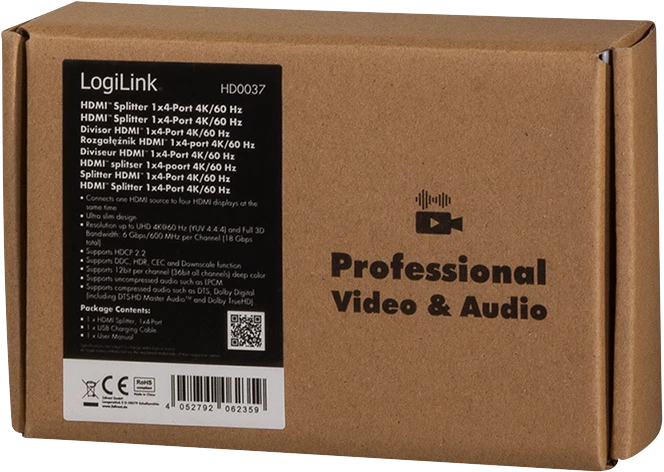 LogiLink HDMI-Splitter 1x4-Port 4K/60Hz Downscaler