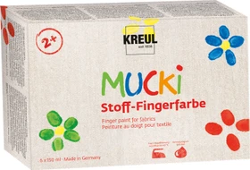 Kreul Mucki Stoff-Fingerfarbe, 6 Farben, 150ml, 6er-Set
