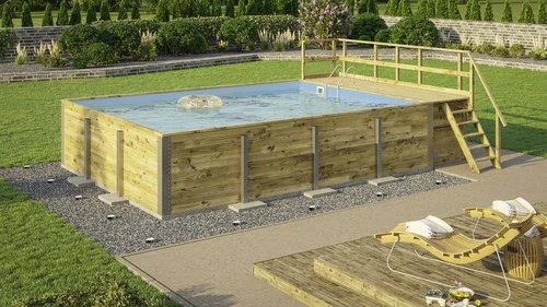 Weka 595 A Massivholz Frame Pool mit Filterpumpe, Leiter und Sonnendeck rechteckig 650x500x203cm