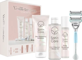 Gillette Venus Satin Care Peeling 177ml + Rasiergel 190ml + Serum 50ml + Rasierer + 2 Rasierklingen Geschenkset