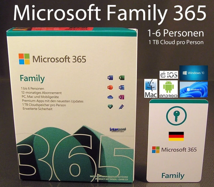 Microsoft Office 365 Family, 1 Jahr, PKC (deutsch) (PC/MAC)