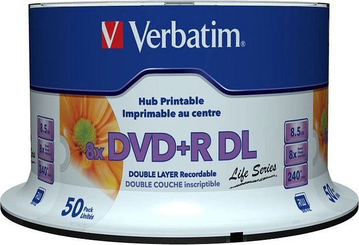 Verbatim DVD+R 8.5GB, 8x, 50er Spindel, inkjet printable