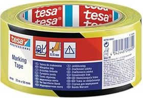 tesa 60760 Bodenmarkierung schwarz/gelb, Klebeband, 50mm/33m, 1 Stück