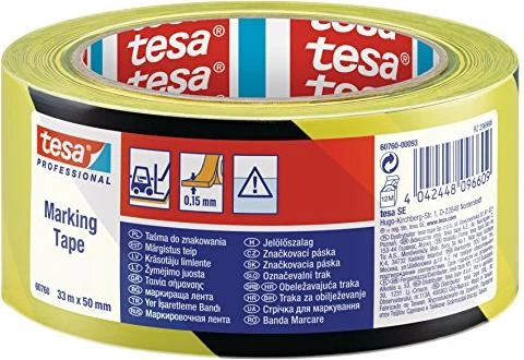 tesa 60760 Bodenmarkierung schwarz/gelb, Klebeband, 50mm/33m, 1 Stück