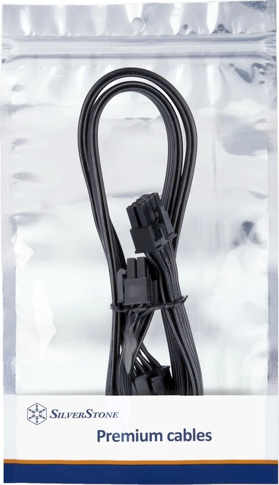 SilverStone PP13, 8-Pin EPS Stecker auf 8-Pin EPS Stecker und 4/8-Pin ATX12V Stecker, Adapterkabel, schwarz, 750mm