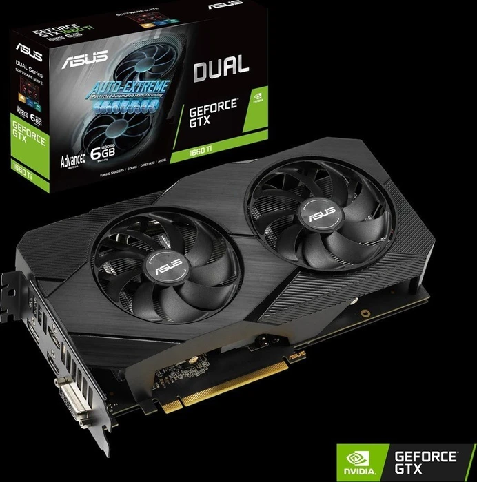 ASUS Dual GeForce GTX 1660 Ti Advanced EVO, DUAL-GTX1660TI-A6G-EVO, 6GB GDDR6, DVI, 2x HDMI, DP