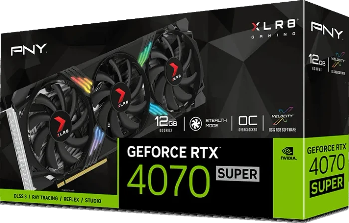 PNY GeForce RTX 4070 SUPER XLR8 Gaming Verto Epic-X RGB Overclocked Triple Fan, 12GB GDDR6X, HDMI, 3x DP