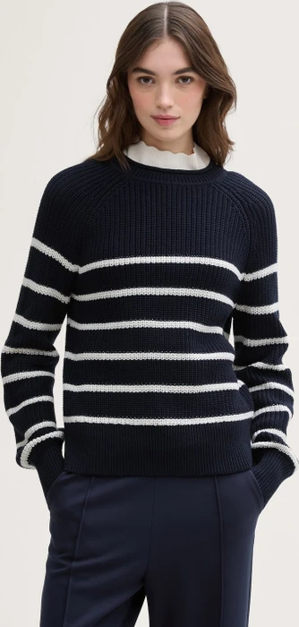 Tom Tailor Strickpullover mit leichten Ballonärmeln Strickpullover placed navy white stripe (Damen)