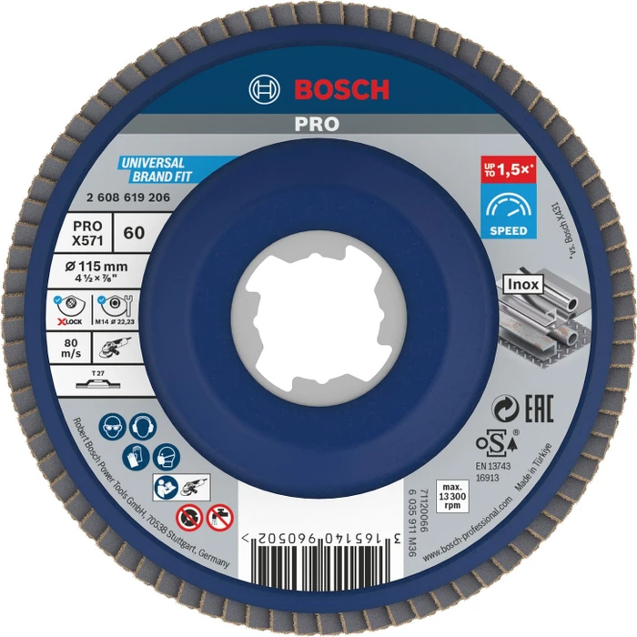 Bosch Professional X-LOCK X571 Best for Metal Fächerschleifscheibe gerade K60, 115x22.23mm, 1 Stück