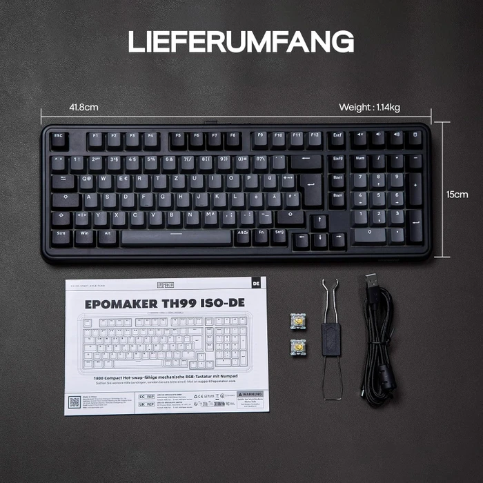 Epomaker TH99 Wireless, schwarz, LEDs RGB, hot-swap, Epomaker Sea Salt, USB/Bluetooth, DE