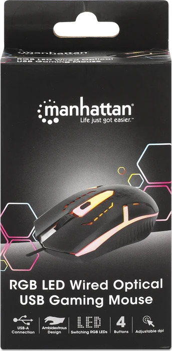 Manhattan RGB Gaming-Maus, 4 Tasten, 1500dpi, schwarz, USB