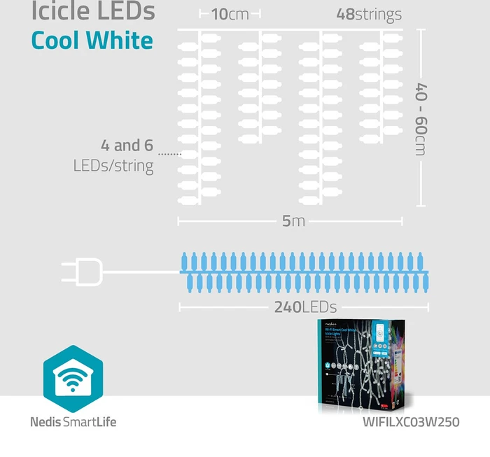 Nedis Smart Life Eiszapfen Lichtervorhang LED 240x tageslichtweiß