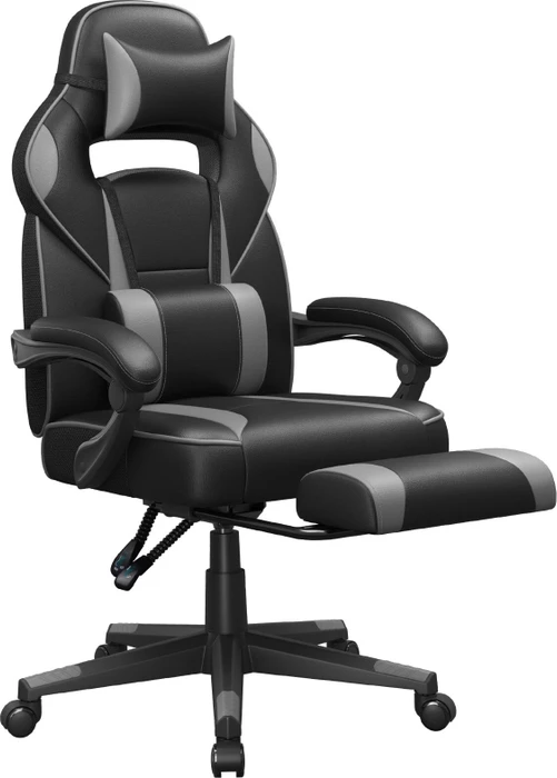 Songmics Gamingstuhl mit Fußstütze, schwarz/grau