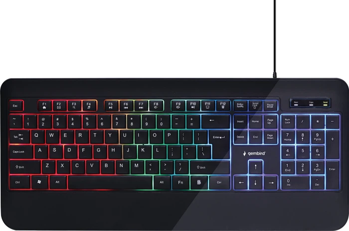 Gembird Slim Rainbow Backlight Multimedia Keyboard, schwarz, USB, US