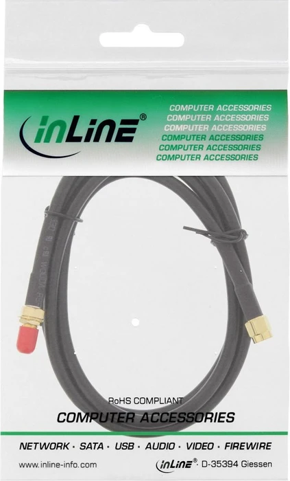 InLine Antennenkabel RP-SMA Stecker/RP-SMA Buchse, 3m, schwarz