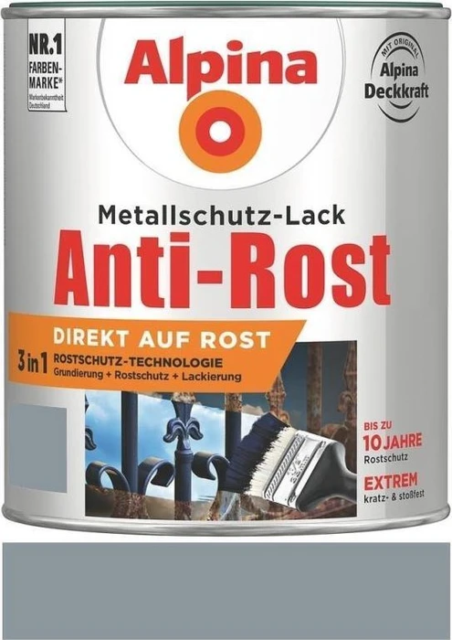 Alpina Farben Metallschutz-Lack Anti-Rost außen hellgrau matt grau, 2.5l