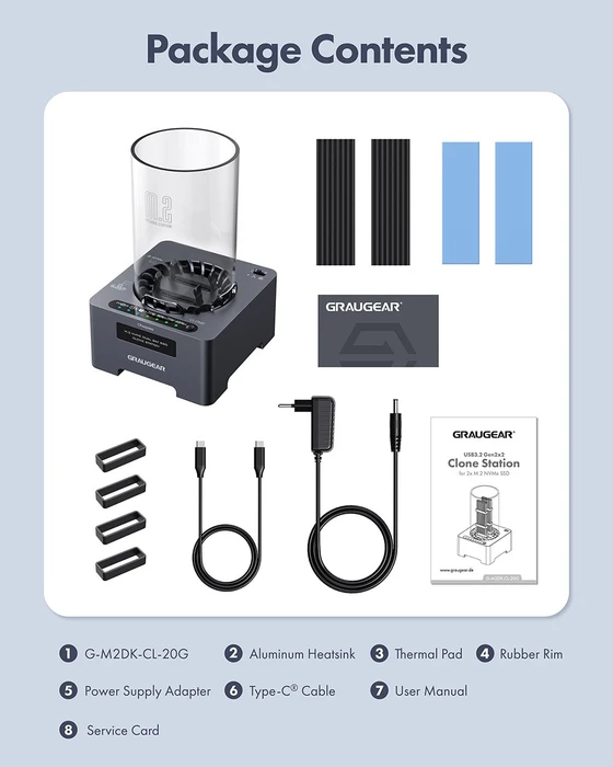 Graugear G-M2DK-CL-20G, M.2 NVMe Dockingstation mit Klon-Funktion, USB-C 3.2