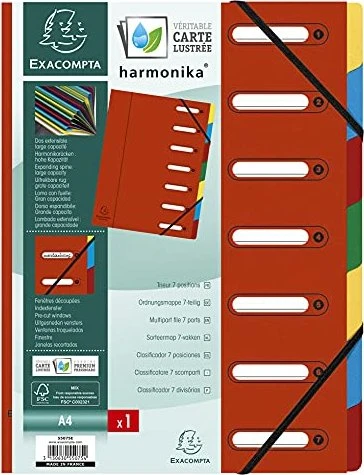Exacompta Ordnungsmappe Harmonika mit Gummizug, 7 Fächer, A4, rot