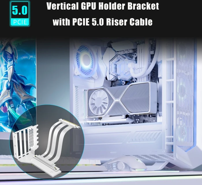 Glotrends Vertical Graphics Card Support Bracket, 3-Slot, gewinkelt, PCIe 5.0, 150mm, weiß