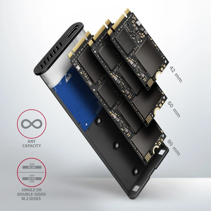 Axagon M.2 Festplattengehäuse, schwarz, M.2 PCIe/SATA, USB-C 3.1