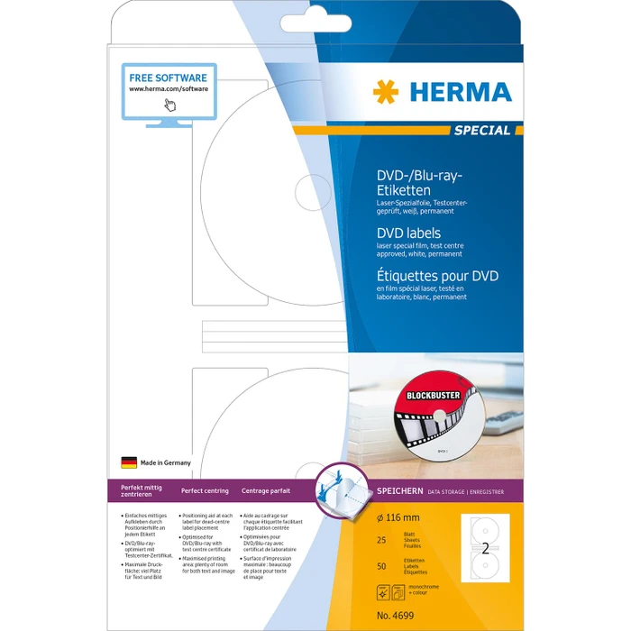 Herma Folienetiketten, 116mm, transparent, matt, 25 Blatt (50 Etiketten)