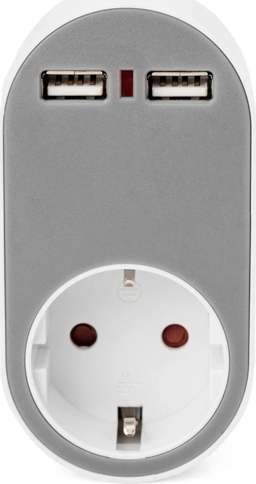 Digitus Universal Steckdosenadapter mit 2x USB-A weiß/grau