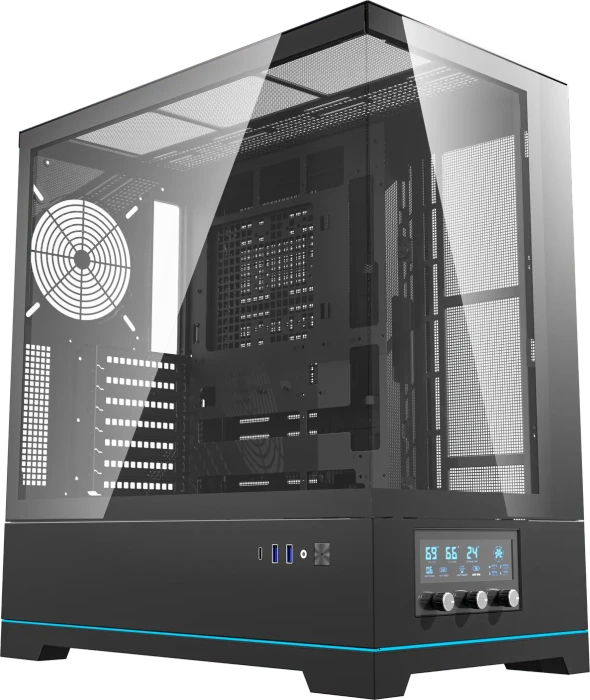 DarkFlash DY451 Pro Black, ohne Lüfter, Glasfenster