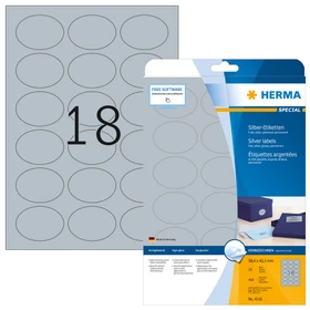 Herma Etiketten Special oval, 58.4x42.3mm, silber, glänzend, 25 Blatt (450 Etiketten)