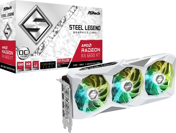 ASRock Radeon RX 6650 XT Steel Legend 8GB OC, RX6650XT SL 8GO, 8GB GDDR6, HDMI, 3x DP