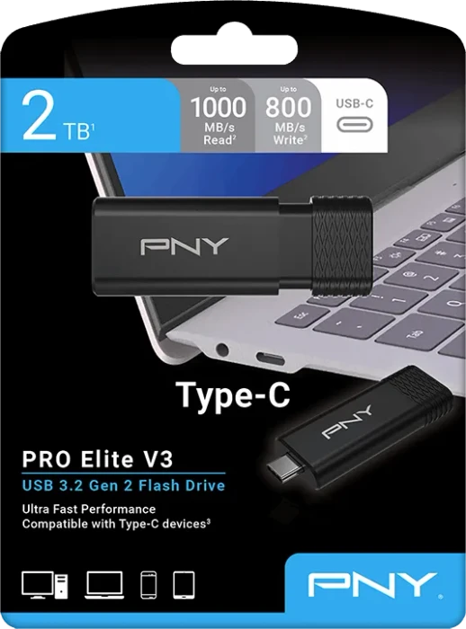 PNY Pro Elite V3 2TB, USB-C, USB 3.2 Gen 2×1
