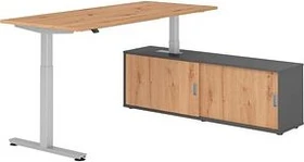 Hammerbacher Ergonomic Aktiv XMST19/R/S elektrisch höhenverstellbarer Sitz-Steh-Schreibtisch 180x80cm Asteiche/silber