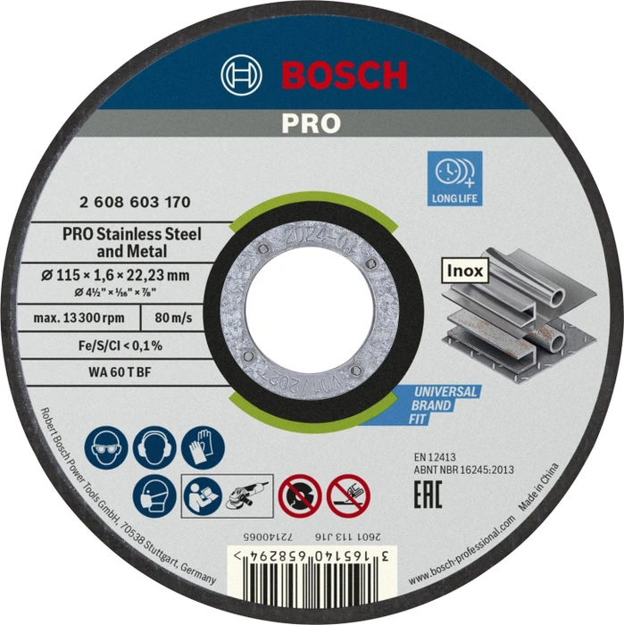 Bosch Professional WA60TBF Standard for Inox Trennscheibe, 115x1.6x22.23mm, 1 Stück