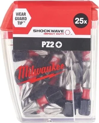 Milwaukee Shockwave Pozidriv Bit 1/4", PZ2x25mm, 25 Stück