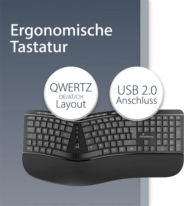 MediaRange Ergonomische Multimedia-Tastatur, schwarz, USB, DE