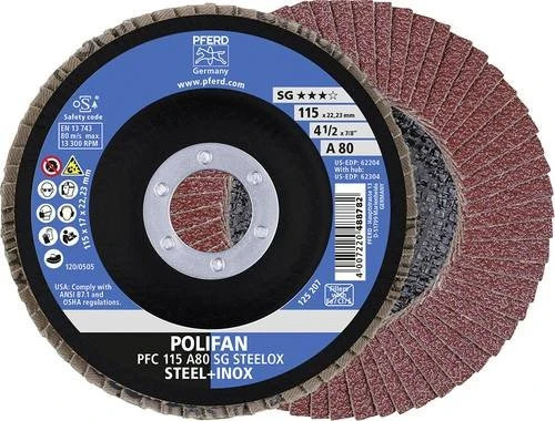 Pferd PFC 115 A 80 PSF STEELOX POLIFAN Fächerschleifscheibe K80, 115x22.23mm, 10 Stück